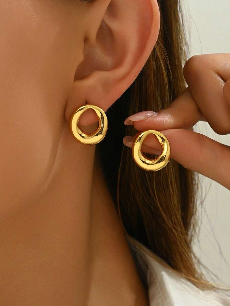 1 par de aretes vintage con círculo hueco lisos para mujeres, aretes minimalistas versátiles y personalizados adecuados para fiestas y festivales