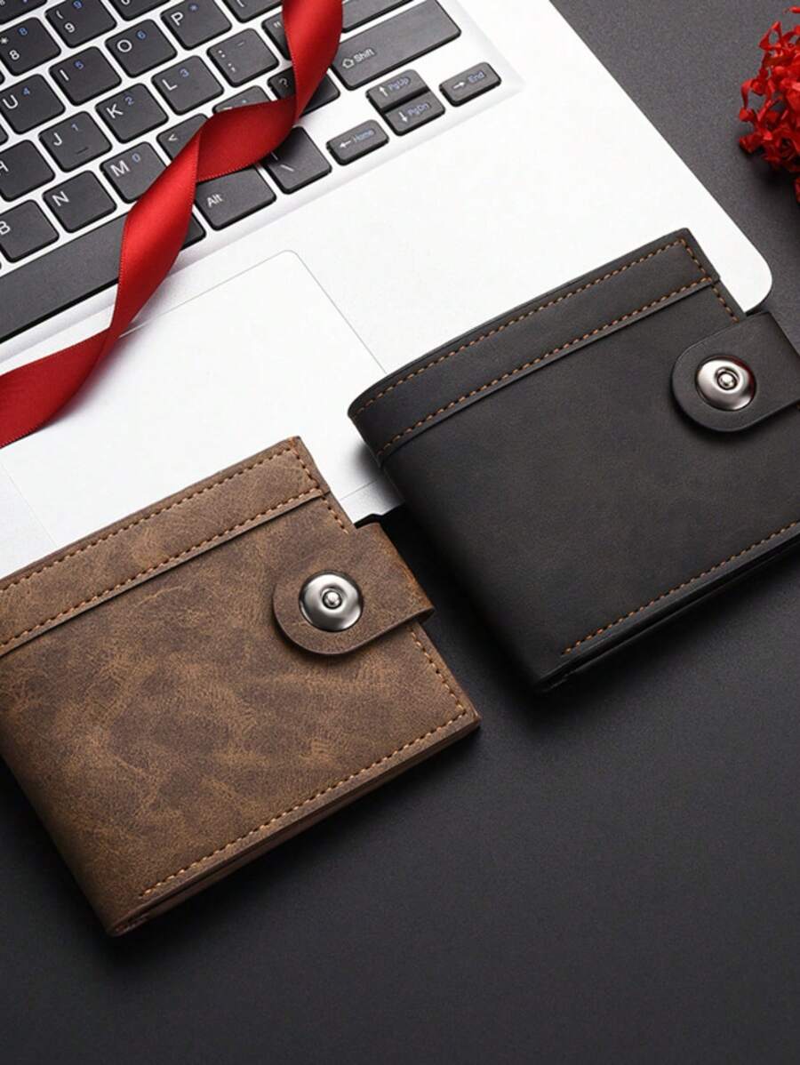 1 Piece - New Men's Short Wallet With Buttons High Appearance Level Patchwork Leather Multi-Slot Coin Purse Men's Card Bag For Men Wallet Mini Wallet Purse Wallet Men Wallet Leather Small Wallet Money Wallet