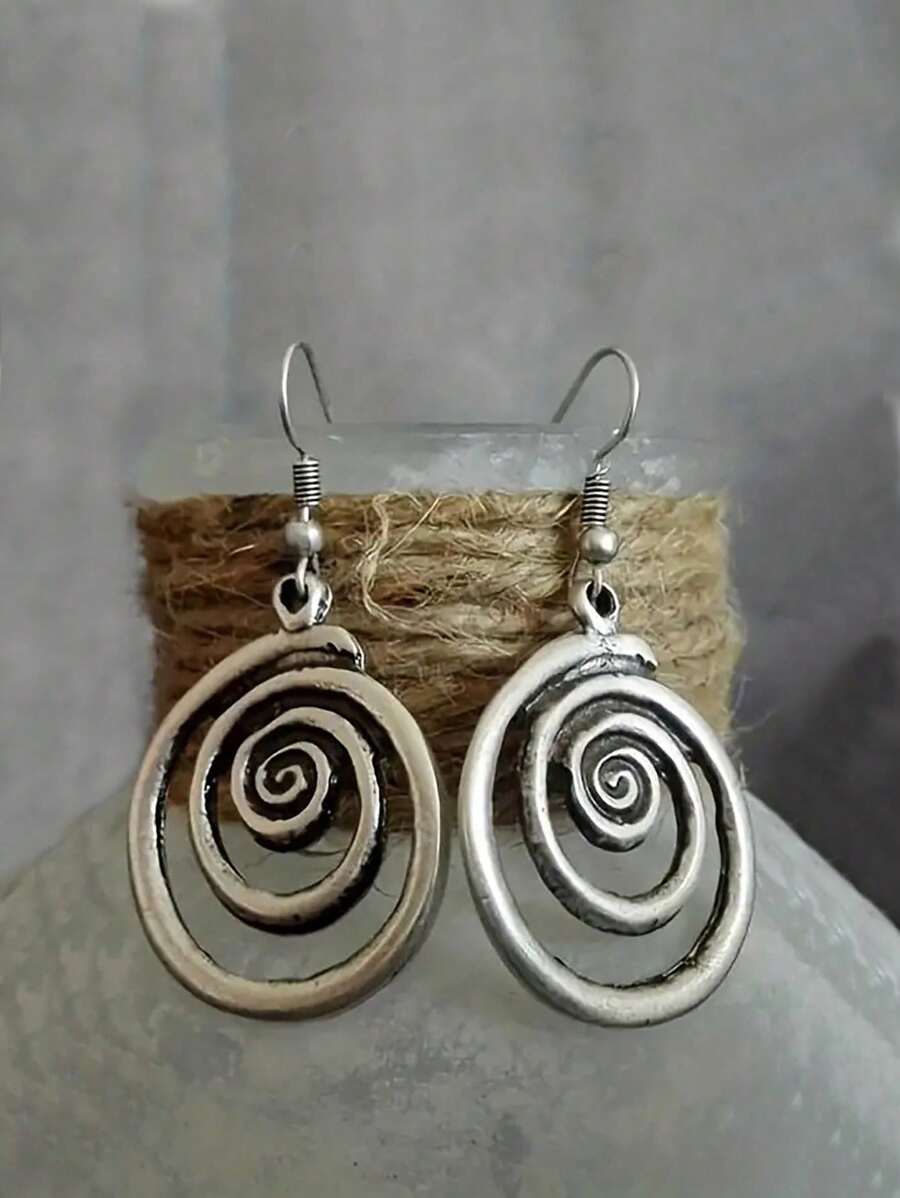 2 piezas Pendientes Vintage Bohemios de Espiral Geométrica Redonda, Pendientes Asimétricos de Moda Llamativa Adecuados para Uso Diario de Mujer