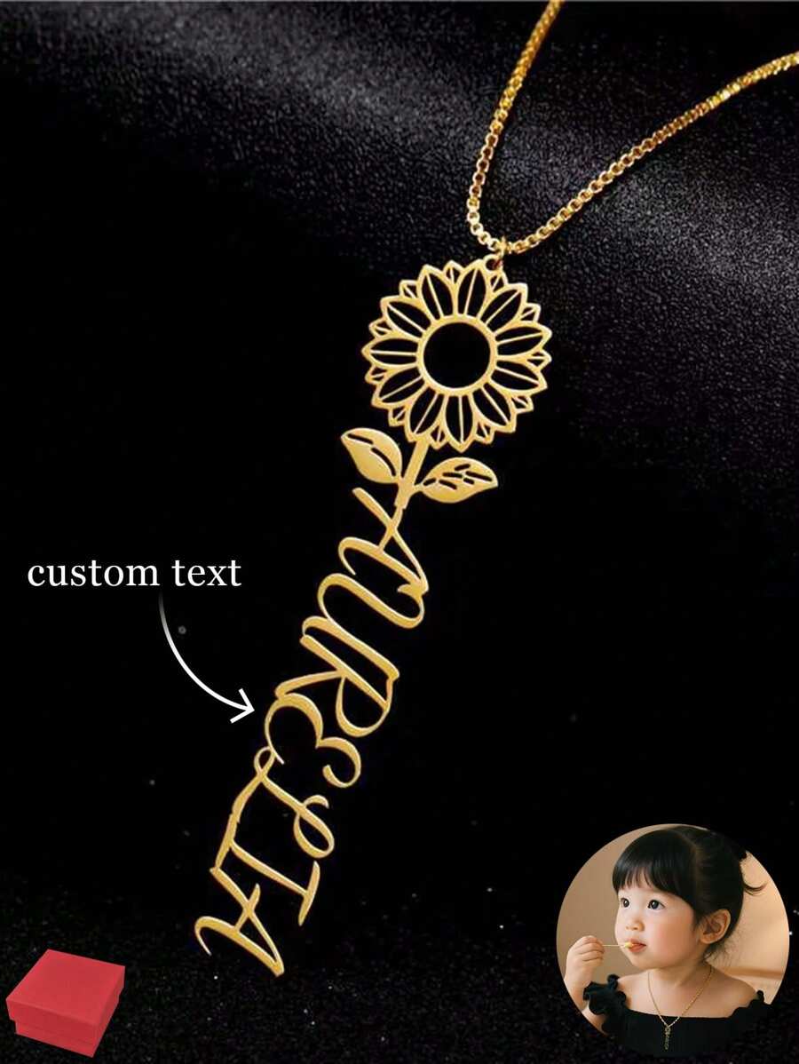 1 pieza Collar con el nombre personalizado a la moda, etiqueta colgante geométrica de acero inoxidable con diseño de sol, collar personalizado adecuado como regalo, para uso diario, confidente