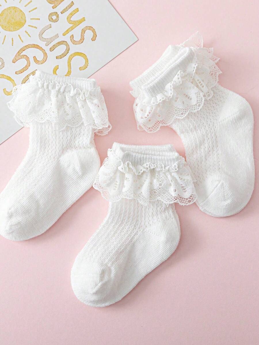 3 pares de calcetines de malla transpirables con ribete de encaje para niñas bebé, de estilo princesa, con diversos patrones, finos para verano