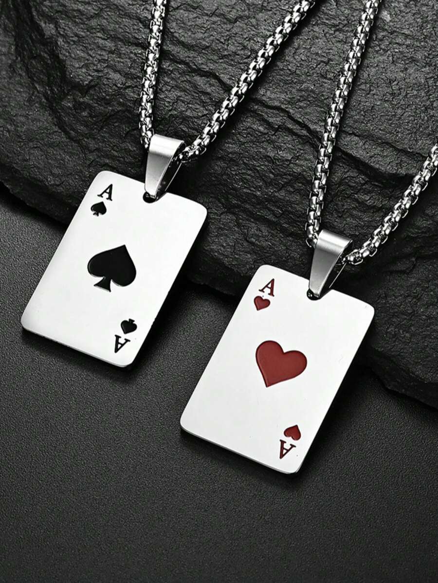 1pc Unique Hip Hop Spades A & Heart Pendant Couple Necklace