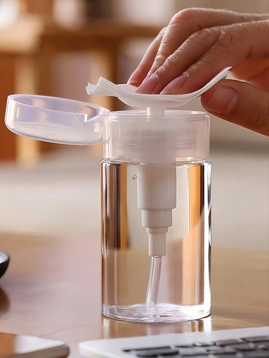 1pc Transparent Pump Dispenser Bottle - Unscented Plastic,Ideal For Cosmetics And Nail Polish Removers, Skincare Solutions - Portable Travel Size, Easy One-Handed Operation