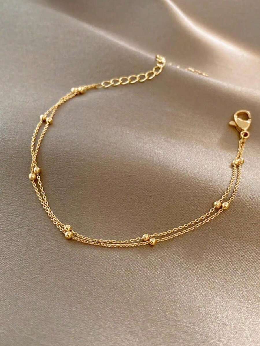 1 Stück modisches, zweischichtiges Perlenarmband, zufällige Perlenmenge, goldfarben, geeignet für den täglichen Gebrauch