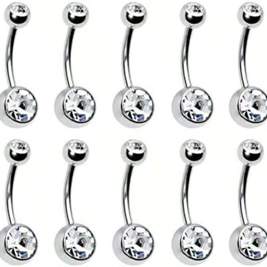 Belly Button Rings - 14G Internally Threaded 10mm Belly Ring Round Square Star Teardrop CZ Navel Rings For Women