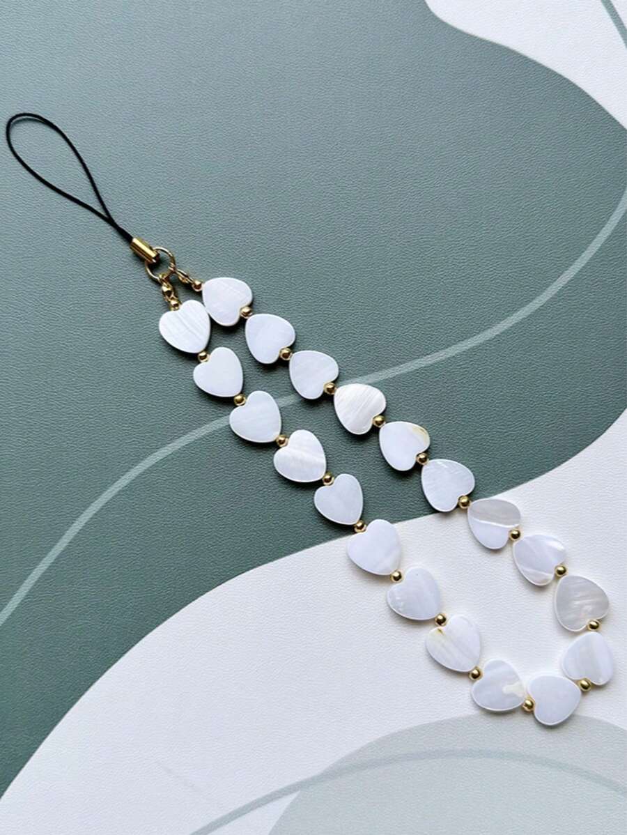 1 pieza Colgante de llave o móvil con concha en forma de corazón y cuentas, accesorio simple de joyería con encantos para mujer