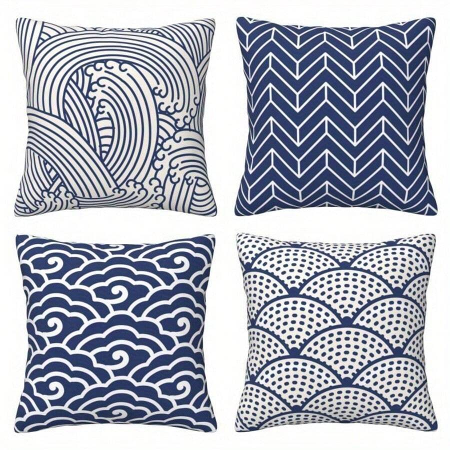 4 piese față de pernă față de pernă model geometric albastru japonez modern decorativ față de pernă pentru canapea extensibilă mașină față de pernă moale și durabilă pentru living dormitor o singură față fără miez de pernă