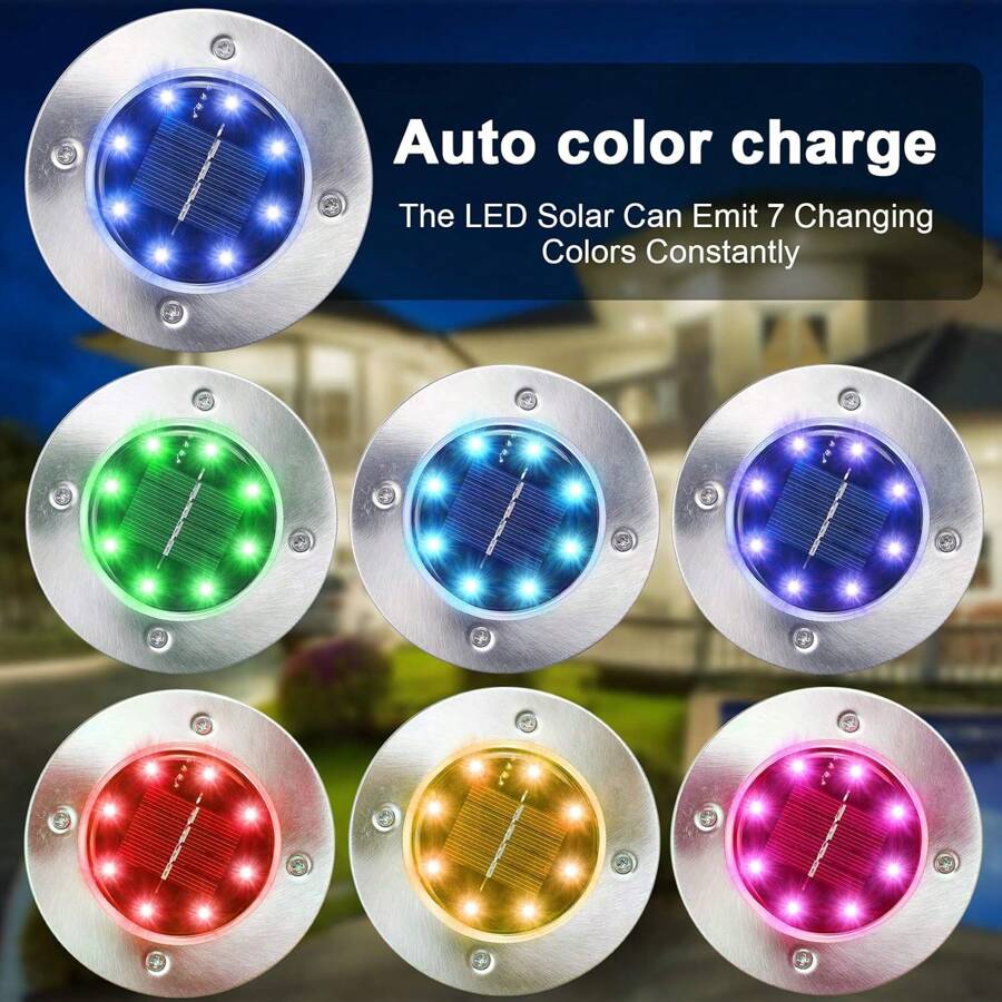 Éclairage solaire au sol, 4 paquets de 8 LED encastrés, lumières solaires étanches pour le jardin, éclairage paysager extérieur, disque lumineux pour allée, pelouse, allée, chemin de promenade (1/4 pièces)