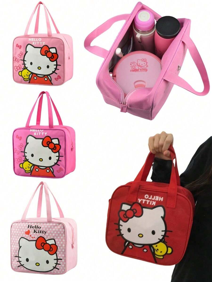 Sanrio 1Pc Hello Insulated Kitty Lunch Bag Cute Thick Waterproof Tote Lunch Box Cartoon Bento Bag With Thermal Insulation For Outdoor Activities Travel Camping(Some Parts May Be Random), School Supplies,Back To School