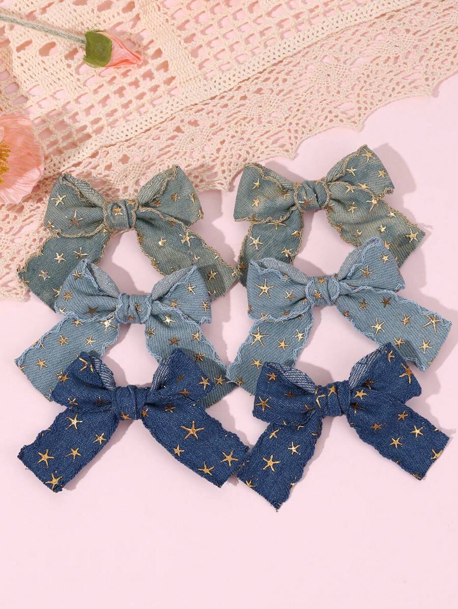 2pcs/6pcs Girls Star Bowknot Hair Clips Hair Accessories For Daily Life