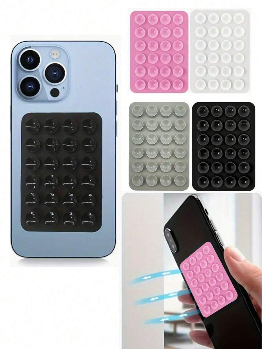 Support multifonctionnel en silicone à ventouse, carré, 3/1 pièce, avec 24 trous, ventouse en silicone extra collante pour fixer le téléphone et l'empêcher de tomber, convient à divers scénarios comme l'enregistrement vidéo, les selfies