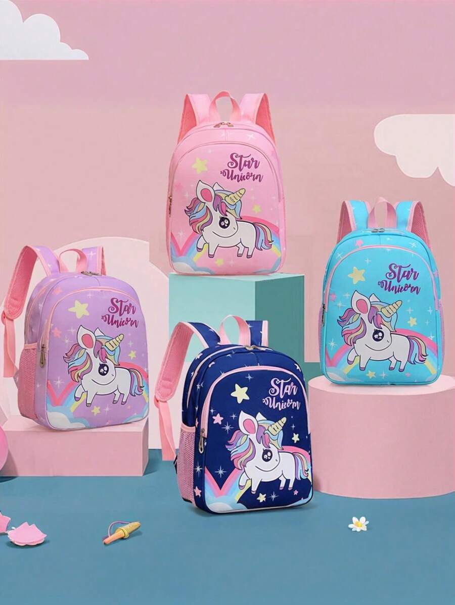1 pieza Mochila de estudiante de color contrastante con estilo coreano de moda y lindo diseño de unicornio, casual y versátil, adecuado para cualquier ocasión, mochila de viaje ligera, apta para alturas de 90-130cm, correas de hombro cómodas y ajustables, adecuado para uso al aire libre, viajes, escuela, un regalo ideal para el regreso a clases