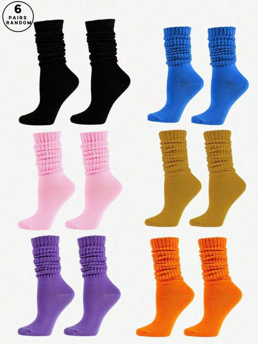 1/6 par de calcetines holgados de punto para mujer, con colores aleatorios, apropiados para el ocio. El diseño de moda Y2K es adecuado tanto para estudiantes masculinos como femeninos que participan en deportes o pasan tiempo en el campus. Son cómodos, transpirables y suaves con la piel.