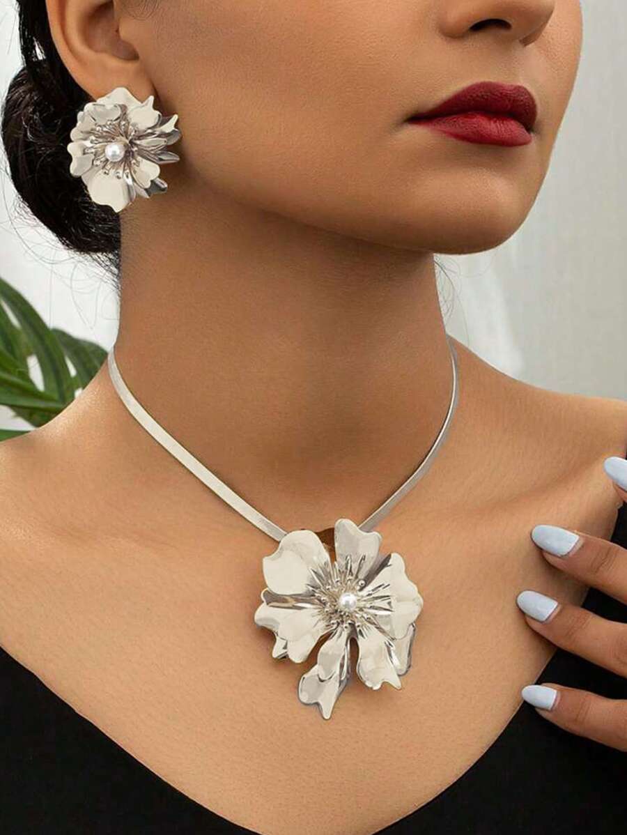 Hegaze 1 set de bijoux collier et boucles d'oreilles floral élégant, accessoires de fête/banquet, cadeau édition spéciale