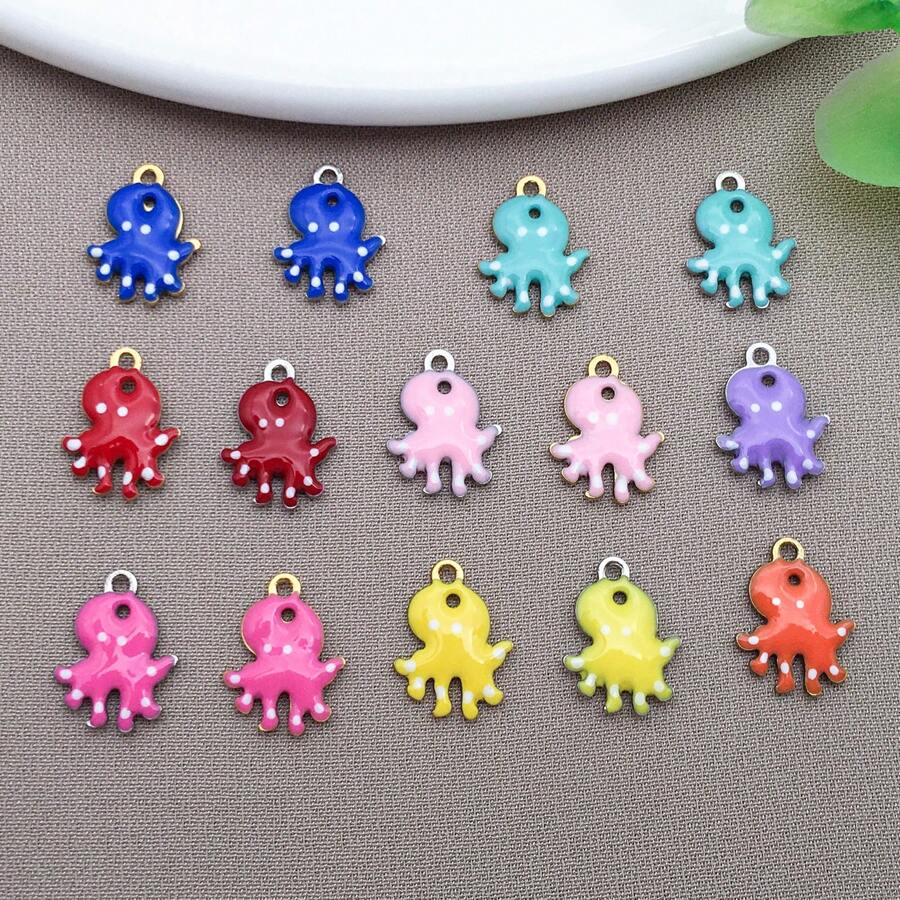 10pcs 9x12mm Cute Enamel Stainless Steel Octopus Charms Mini Cute Marine Life Animal Pendants For DIY Ocean Bracelet Necklace Earrings Jewelry Making Crafts Accessories