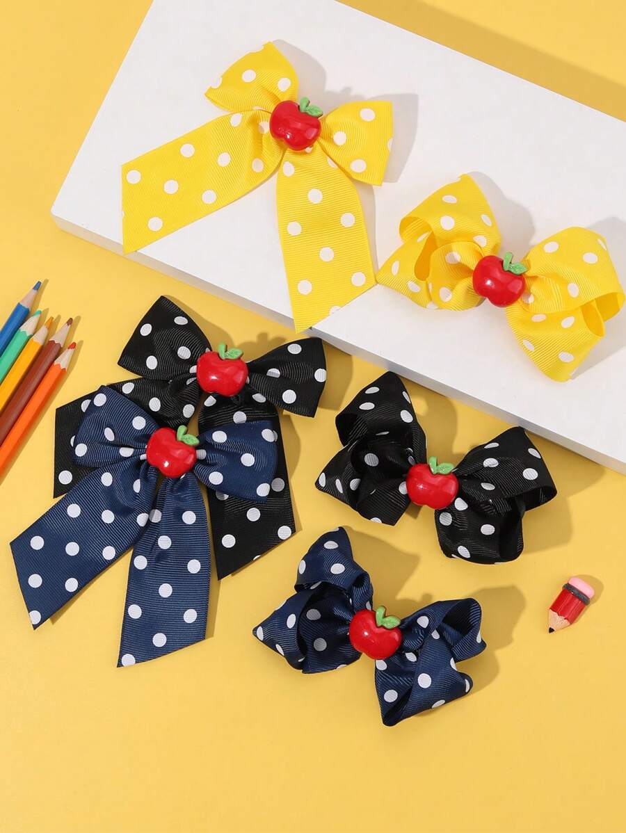 6 Pezzi di Fermagli per Capelli a Fiocco per Ragazze per il Ritorno a Scuola, Accessori per Capelli a Pois Bianchi e Mela Multicolore, Accessori per Capelli alla Moda con Coda Lunga e Corta per Ragazze Adolescenti Studenti, Regali per Feste