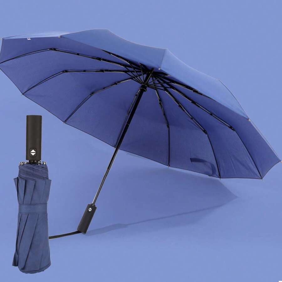 1 Piece, Folding Black Handle Umbrella With Blue Color For Sunny And Rainy Days