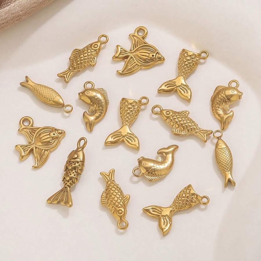 5 pièces Accessoires de fabrication de bijoux en acier inoxydable à la mode et polyvalents, pendentif série océanique baleine pour collier et boucles d'oreilles