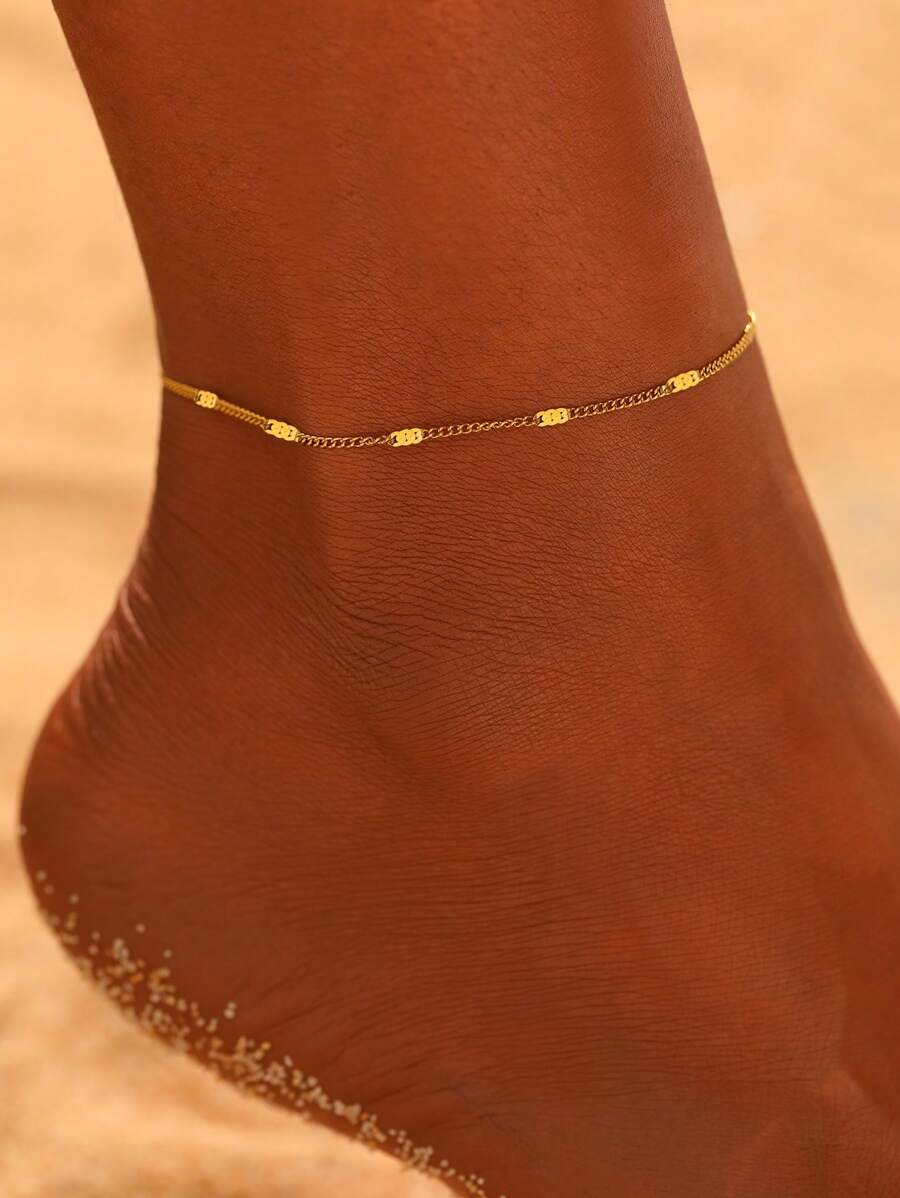 1pc Minimalist & Elegant Polished Stainless Steel Anklet, Fashion Foot Jewelry, Gift For Travel & Beach