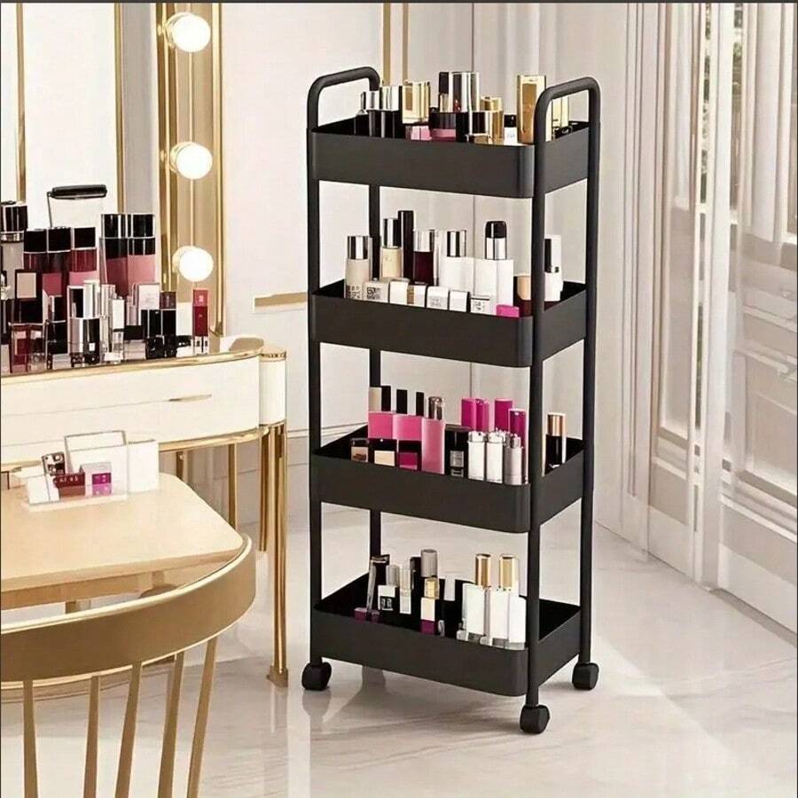 1pc 3-Tier Rolling Cart With 4 Wheels, Handle And 2 Lockable Casters, Storage Cart For Christmas Home Decor, Kitchen Supplies, Easy To Assemble, Suitable For Kitchen, Bathroom And Office, Utility Racks