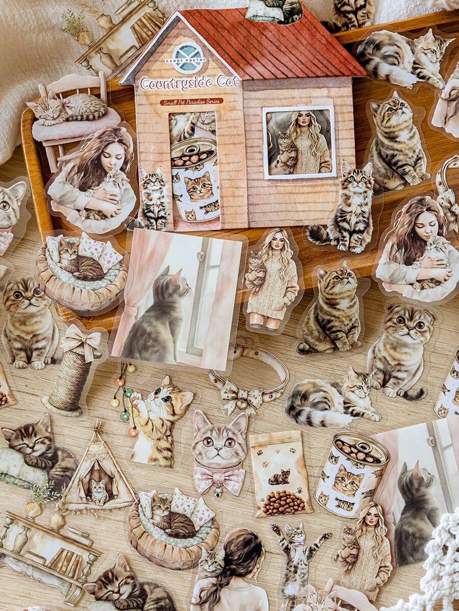 CANDY POETRY 1 Packung mit 40 Stück Haustier Paradies Aufkleber, kreative ästhetische Aufkleber, DIY Deko-Collage Bastelmaterial, Geschenke für Feiertage, personalisierte Scrapbooking-Schulmaterialien, Schulbedarf, Rückkehr zur Schule