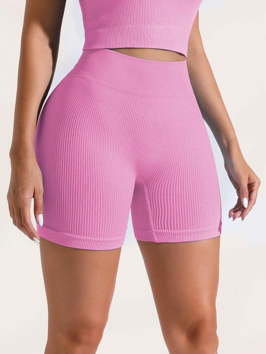 Pantaloncini da donna a vita alta, elastici, di colore unito, versatili, adatti per fitness e allenamento