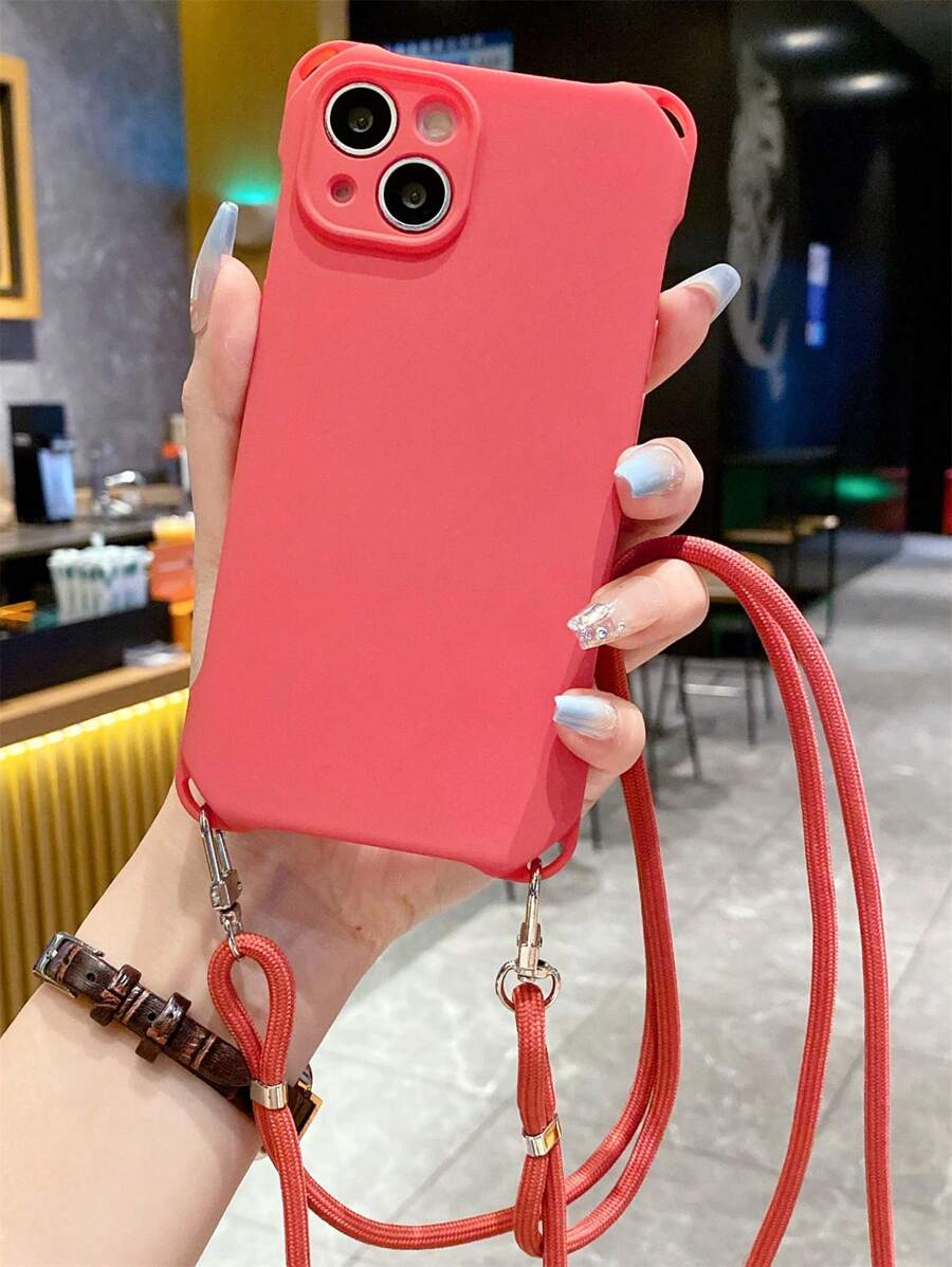 1 Stück einfacher einfarbiger Handyhülle mit langem Kordel-Trageriemen kompatibel mit iPhone 16 15 14 13 Pro Max, weiche Rückseite