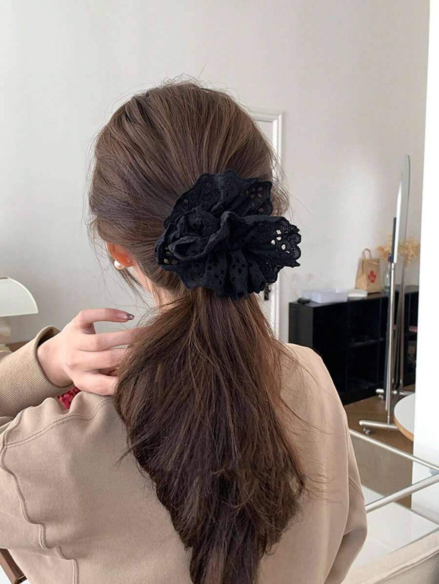 3 Stücke hochwertige Damen Scrunchies aus Spitze in Schwarz, Weiß, Braun - modische, vielseitige, elegante Haraccessoires geeignet für den täglichen Lässig-Stil, Partys, Pendeln, Strand, Make-up-Kombination