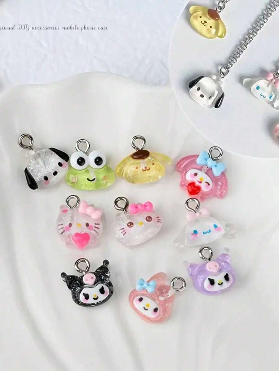Sanrio 30pcs/Bag Mix Styles Cartoon Friend Pendant Charms For DIY Jewelry, Bracelets, Keychains, Necklaces, Kawaii Anima Resin Charms For Jewelry Making Accessories