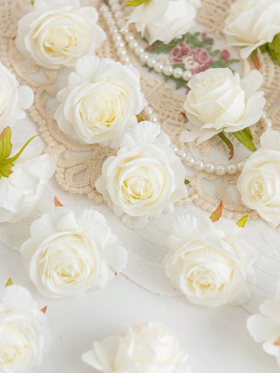 15 peças de flores artificiais, rosas de seda, cabeças de flores para decoração de festa de casamento, decoração de bolo e decoração de mesa de sala de estar, plantas artificiais, decoração de outono, quarto, mesa, decoração de jardim, decoração de quarto, dia dos namorados, flor de pulso para noiva