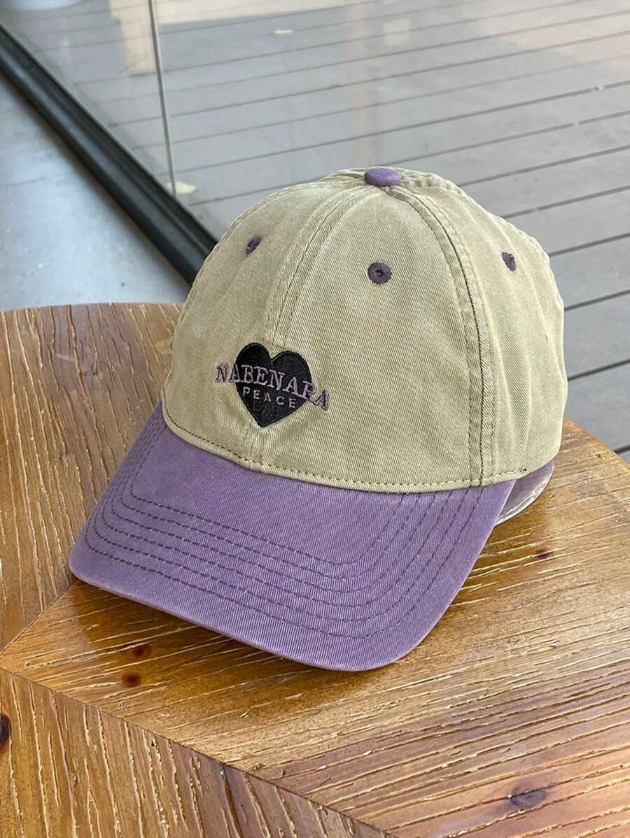 1 Stück Retro Kontrast Farbe Baseballkappe mit Herz und Buchstaben Stickerei, amerikanischer Lässig Stil, geeignet für Frühling/Sommer Outdoor Reisen Sonnenschutz, modischer vielseitiger Sportshut