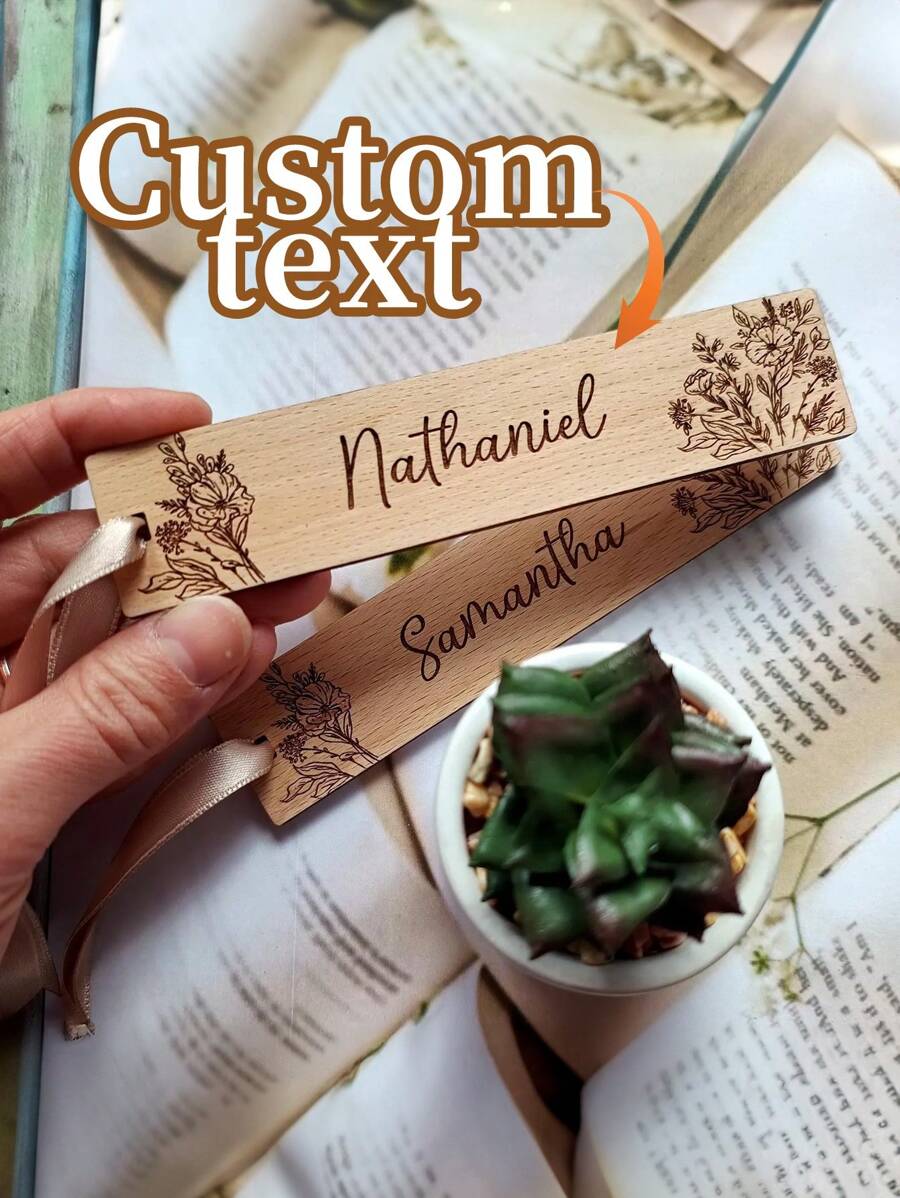 1pc Customized Bookmark Favors, Wedding Favor Bookmarks, Personalized Wooden Bookmarks, Place Cards, Unique Bookmark Gift For Guest, Bookmark With Name, School Supplies,Back To School