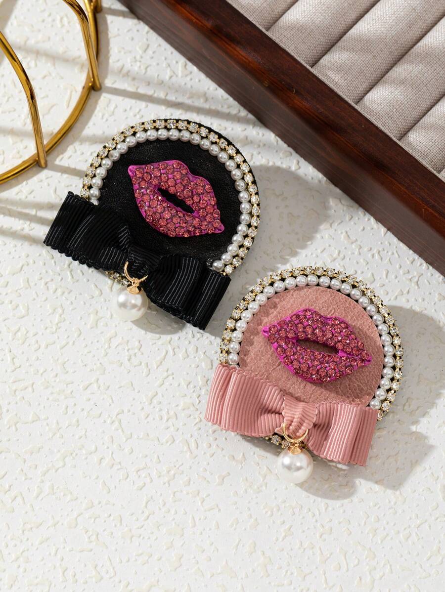 1pc Elegant Red Lip Design, Ribbon Bow Knot, Glitter Full Rhinestone, Retro Badge, Women Brooch Pin, Luxurious Jewelry Lapel Pin, Dating Gift, Suitable For Daily Wear