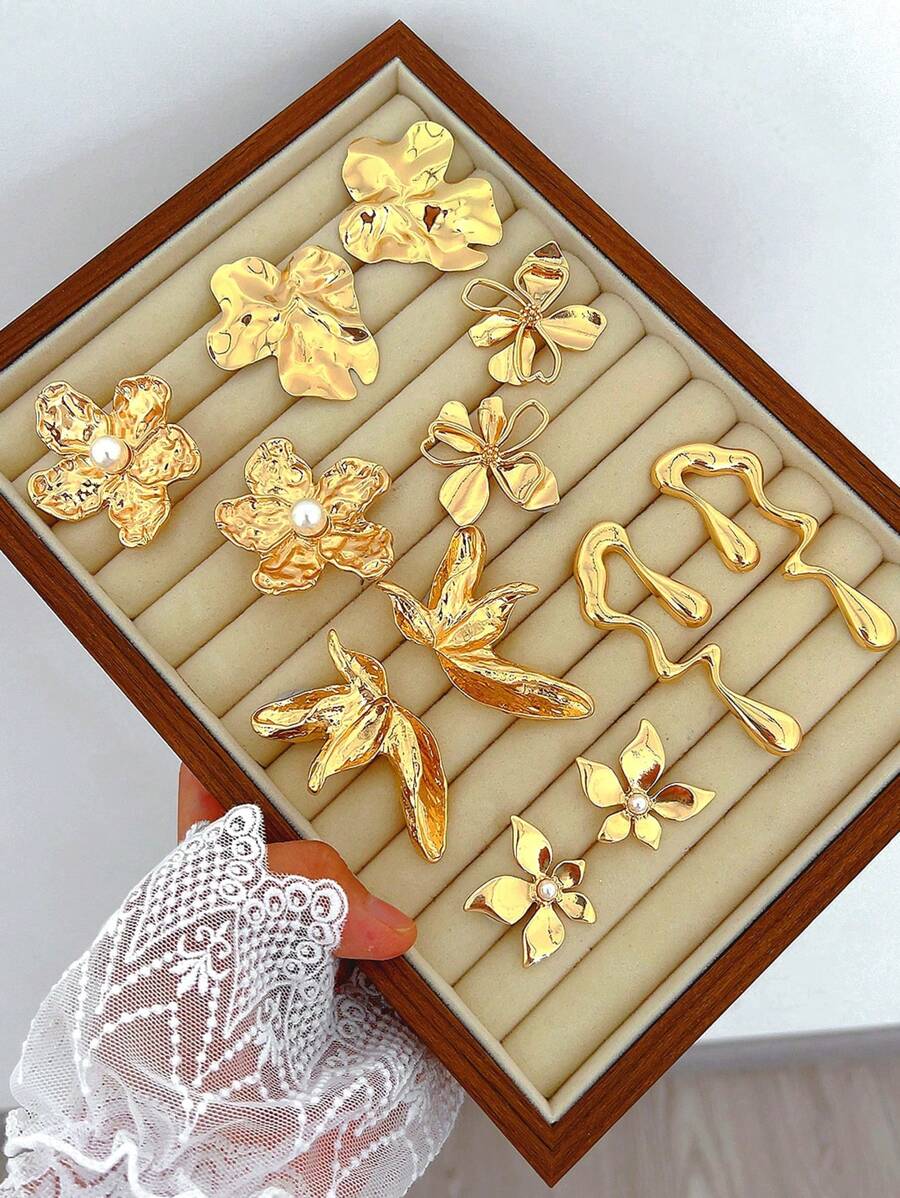 3 Paar Blumen, Perle Tränenform, unregelmäßige geometrische strukturierte Herz-Form Metall Statement Creolen, modisch, süß, elegant, vintage Design, geeignet für Feiertags-Partys, Dates, täglichen Gebrauch (ohne Schmuckkasten)