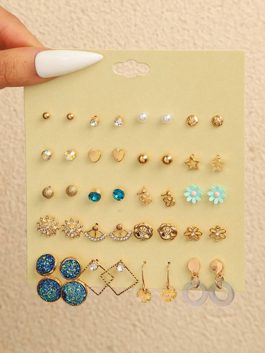20 Pares/Conjunto Moda Coração, Letra, Flor, Strass, Brincos de Pérola Falsa de Metal Estrela, Conjunto de Joias Elegante e Fofo Assorted para Presente de Mulheres