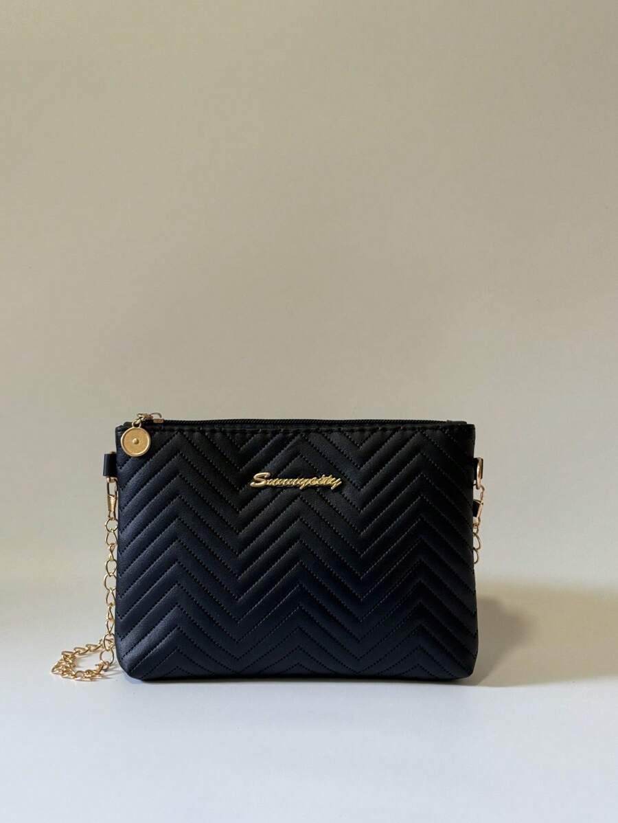 Bolso cruzado con cadena desmontable y patrón de onda en relieve, bolso de hombro minimalista de unicolor, elegante y de moda para mujer