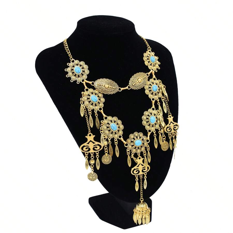 1 pièce Collier long style vintage européen et américain multicouche avec glands, accessoire de mode pour resort balnéaire