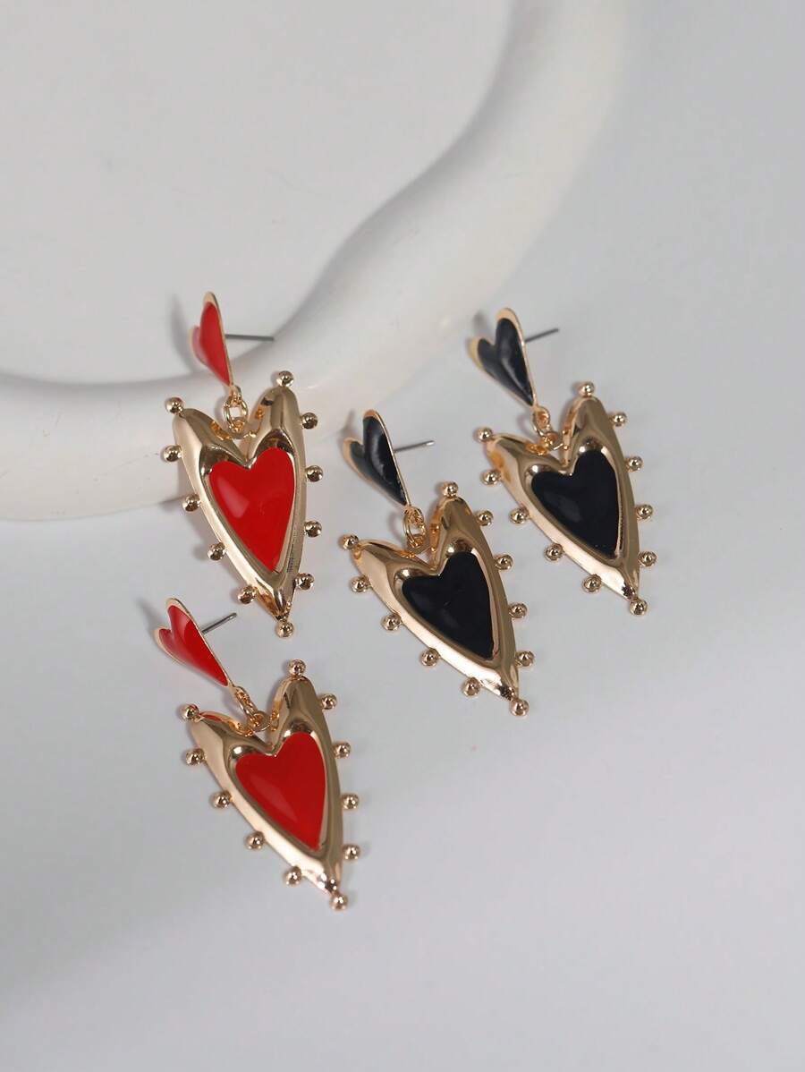 2 pares de pendientes de acero de titanio con diseño exagerado para uso diario, pendientes de acero inoxidable chapados en oro de 18k con borde de perla y forma de corazón múltiple