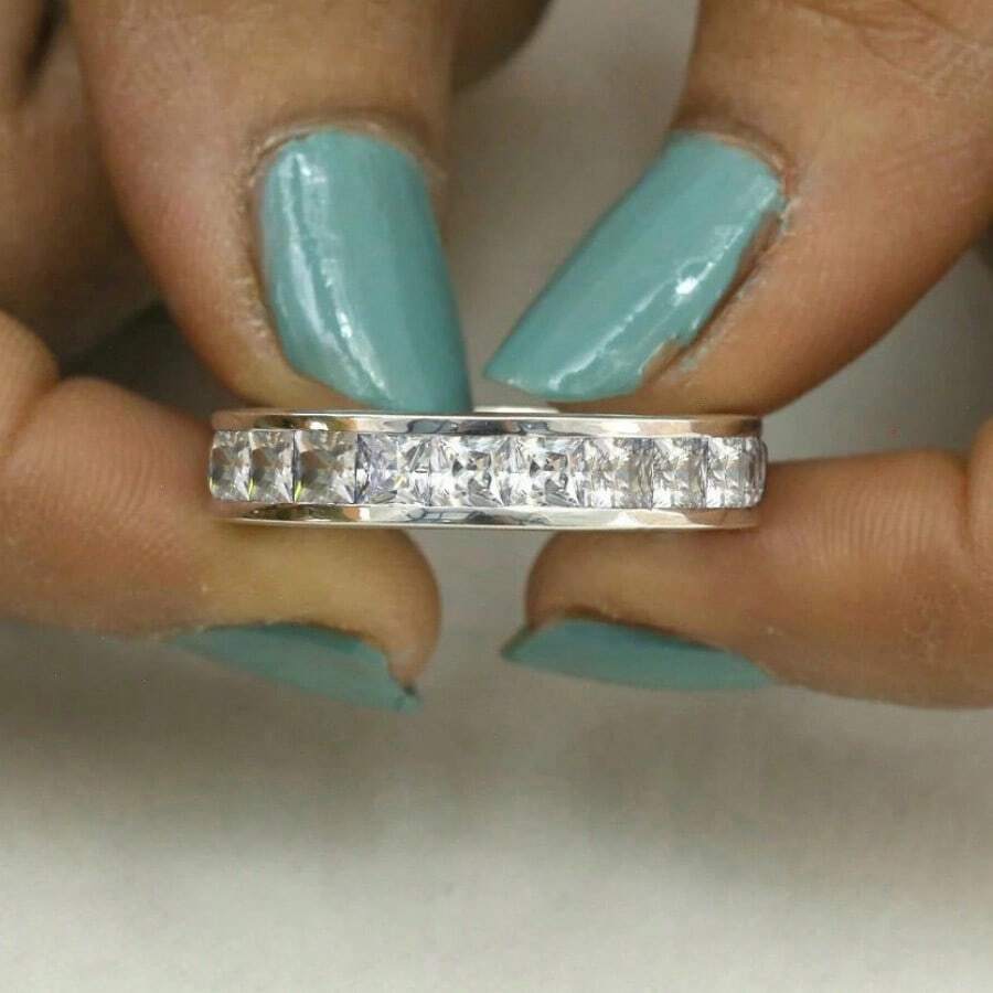 1 Peça Pulseira Elegante de Aço Inoxidável com Cubic Zircônia Azul, Anel de Noivado e Casamento Feminino, Estilo Clássico, Perfeito para Uso Diário e Casamento, Incrustação de Zircônia Sintética
