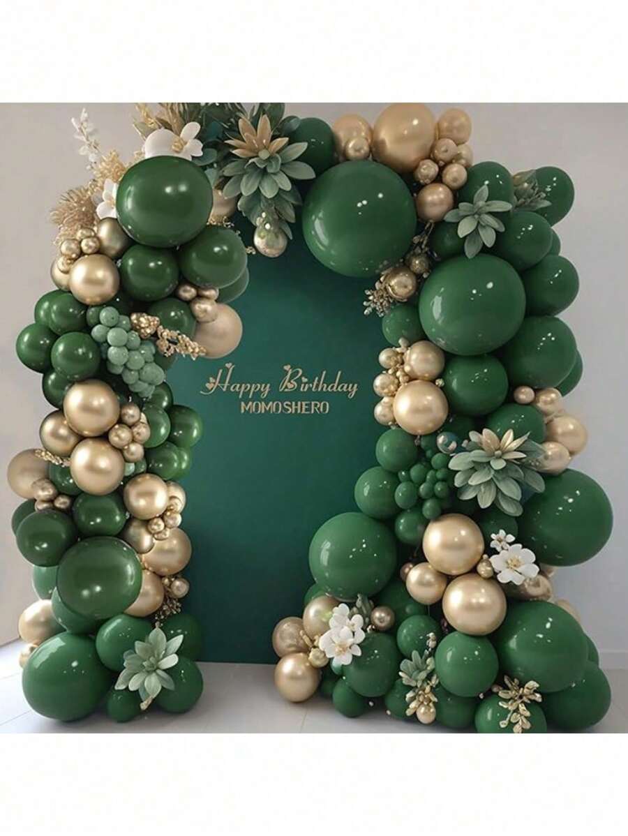 131pcs Set Of Olive Green, Gold And Avocado Color Latex Balloon Garland Arch, Suitable For Birthday, Wedding, Baby Shower, Gender Reveal, Anniversary, Party Decorations, Photography Backdrops