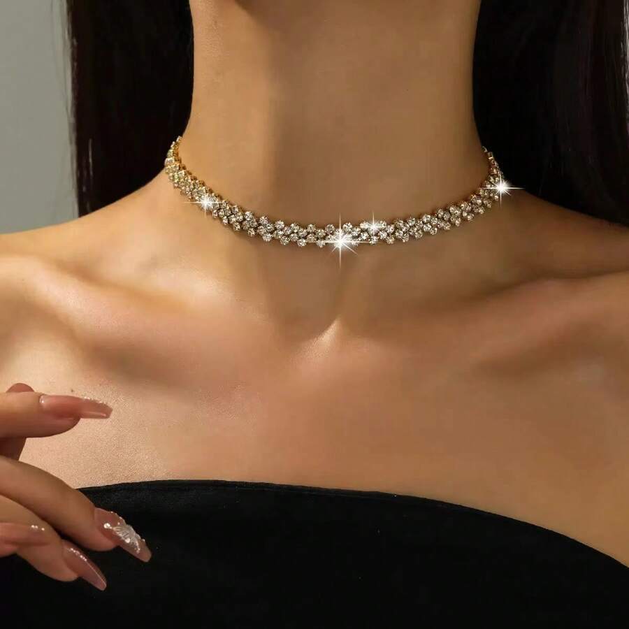 1 Stück Luxus Kubikzirkonium Krallenkette, geschweißte Kristallkette Halskette, Geschenk für Frauen Hochzeit Verlobungsfeier