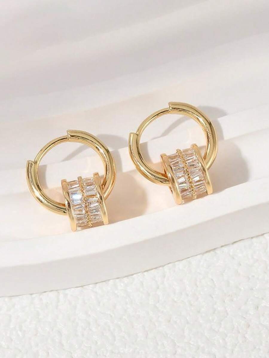 1 par de aretes de cintura delgada con temperamento - Aretes de circonita con broches de oreja con estilo