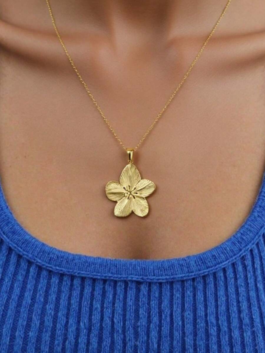1 pieza - Collar colgante de flor de 5 hojas de acero inoxidable chapado, con dopamina, adecuado para la vida diaria de las mujeres y ocasiones importantes como regalo en días festivos