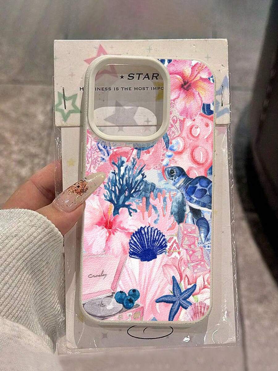 1 pieza Nuevo Estuche protector de teléfono con estampado de hibisco rosa, tulipán, oso de peluche, caja de música con dados, estrella de mar de arándano, concha de mar, tortuga marina y coral, hecho de TPU mate a prueba de golpes, compatible con Apple 16 Pro Max/15 Pro/14 Plus/13/12 Pro Max/11, Galaxy S24 Ultra/S23 FE/S22/S21/S10, A54/A35/A14/A05S
