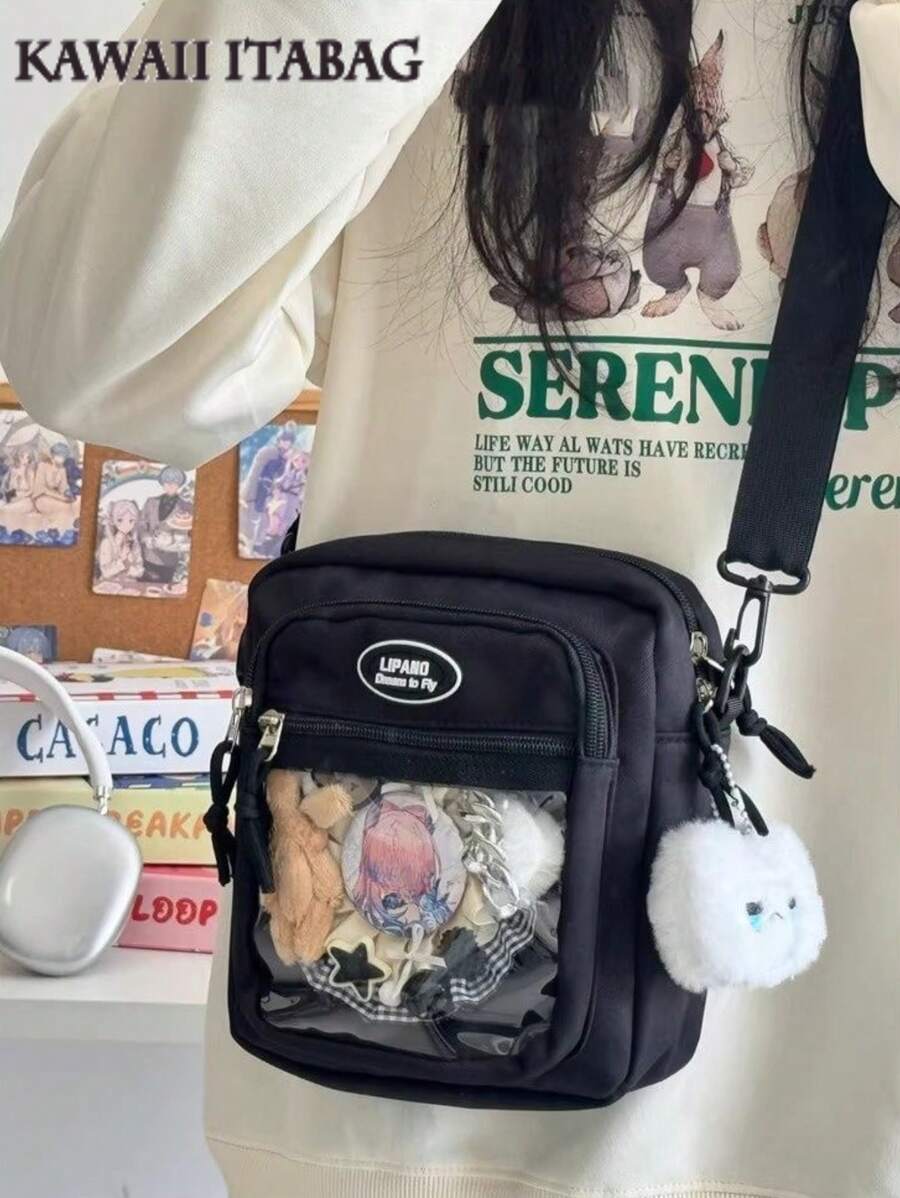 Bolsa Ita pequeña para muñeca de 10 cm, bolso bandolera japonés de color liso y puro con bolsillo transparente, bolso de hombro mini DIY, bolsos y carteras para fans del anime, regalos escolares para niñas