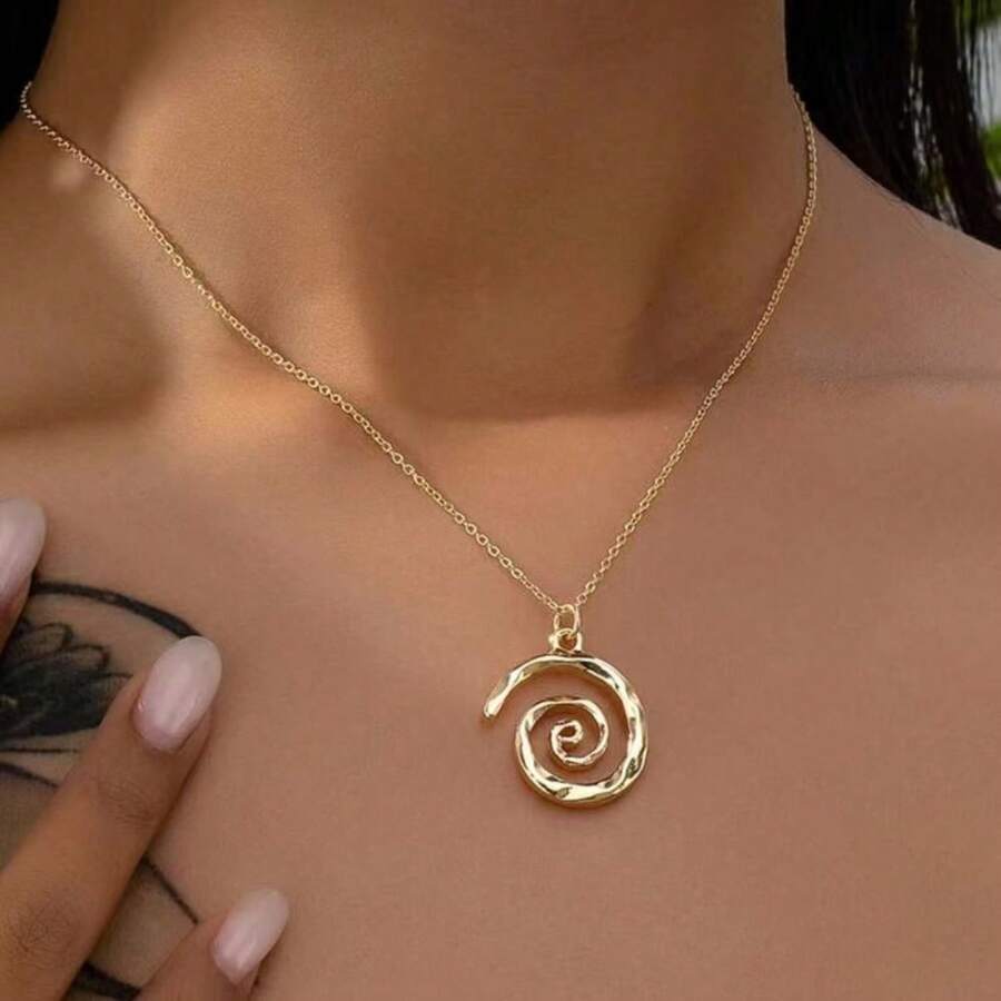 1 Stück minimalistische Metall Spiral Anhänger Halskette, elegantes Muscheldesign Halskette für Frauen, geeignet für den Sommerurlaub am Strand
