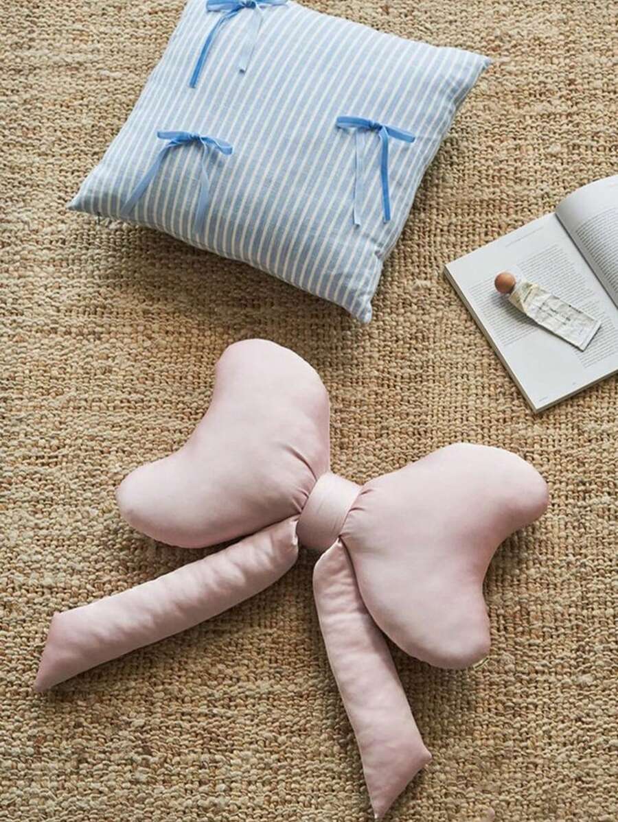 1 pieza Almohada decorativa con lazo suave, almohada de peluche con acento de lazo adorable, cojín decorativo para el hogar para cama y sofá, adecuado para todas las estaciones, boda, habitación de niñas, regalo de cumpleaños, funda de almohada de lazo de terciopelo - Almohada decorativa suave y esponjosa para dormitorio, Funda de cojín con lazo rosa y fucsia, Decoración de dormitorio bohemia y soñadora