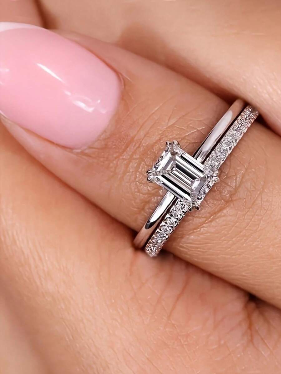 1 pièce Bague de fiançailles/mariage élégante en argent sterling 925 avec cubic zirconia cubique coupe princesse à 4 griffes, cadeau d'engagement pour femme, bijouterie fine