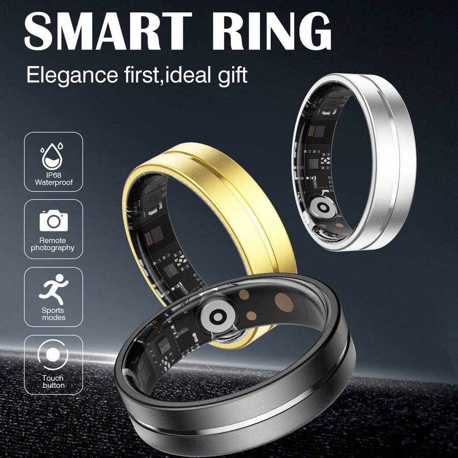 Anillo inteligente para mujeres - Rastreador de fitness. Anillo inteligente de acero inoxidable compatible con sistemas Android e iOS, con función de fotografía por gestos, ultra bajo consumo de energía y resistente al agua IP68 para uso diario.