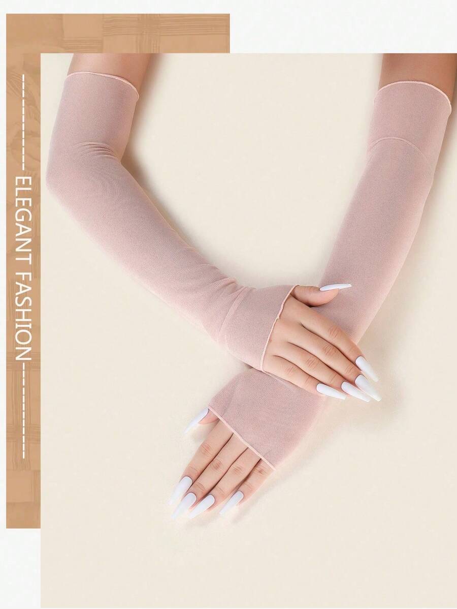 1 paire de gants sans doigts légers en maille noire, manches de bras simples en design élastique fin pour femmes, protection UV, été